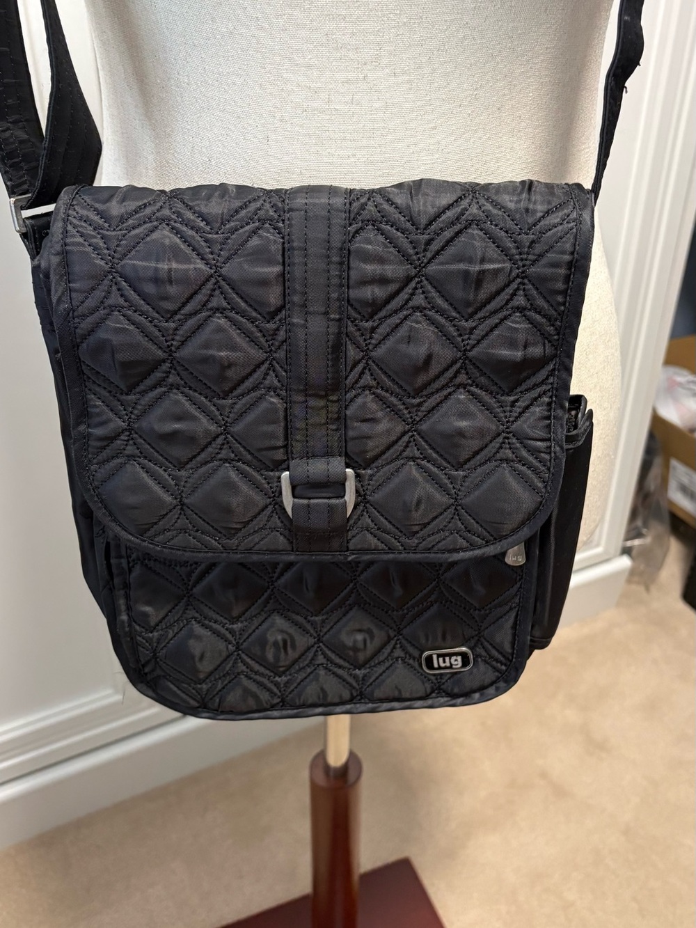 lug Black Quilted Nylon Messenger Crossbody Bag